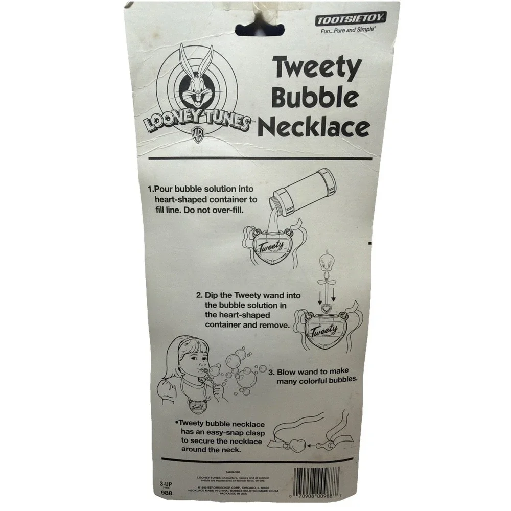 Vintage 1999 TWEETY BIRD Bubble Necklace Looney Tunes Tootsie Toy Spill Proof